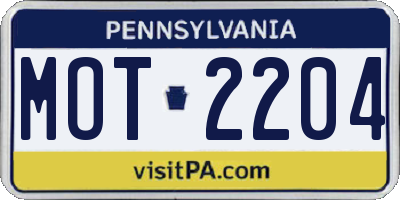 PA license plate MOT2204