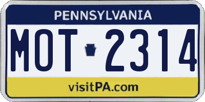 PA license plate MOT2314