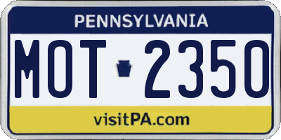 PA license plate MOT2350
