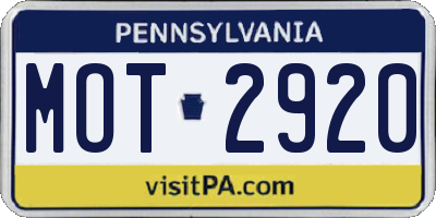 PA license plate MOT2920