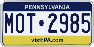 PA license plate MOT2985