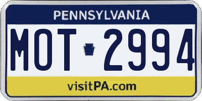 PA license plate MOT2994