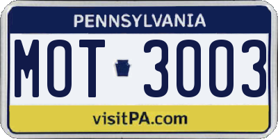 PA license plate MOT3003