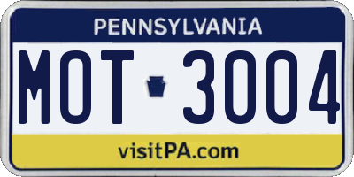 PA license plate MOT3004