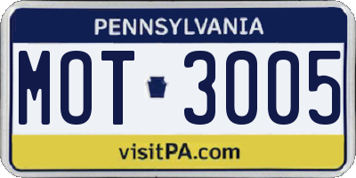 PA license plate MOT3005
