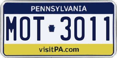 PA license plate MOT3011