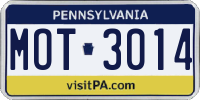 PA license plate MOT3014