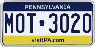 PA license plate MOT3020