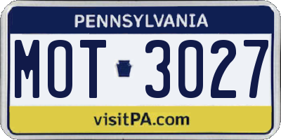 PA license plate MOT3027