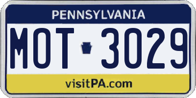 PA license plate MOT3029