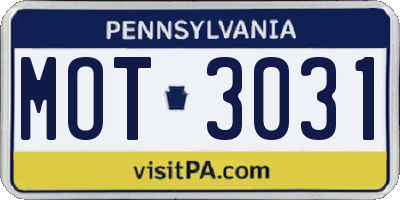 PA license plate MOT3031