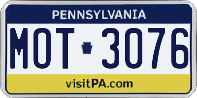 PA license plate MOT3076