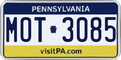 PA license plate MOT3085