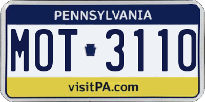 PA license plate MOT3110