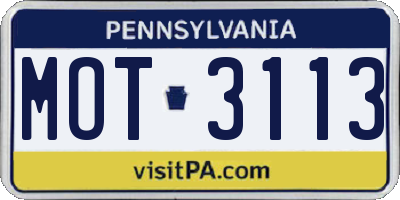 PA license plate MOT3113