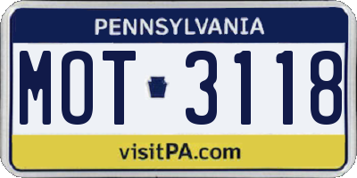 PA license plate MOT3118