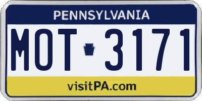 PA license plate MOT3171
