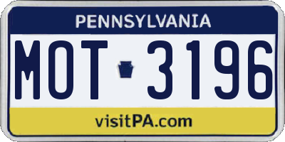 PA license plate MOT3196