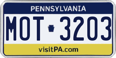 PA license plate MOT3203