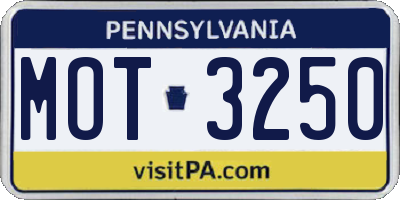 PA license plate MOT3250