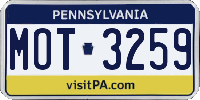 PA license plate MOT3259