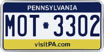 PA license plate MOT3302