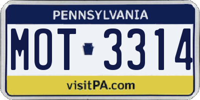 PA license plate MOT3314