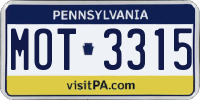 PA license plate MOT3315