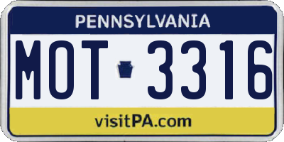 PA license plate MOT3316