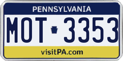 PA license plate MOT3353
