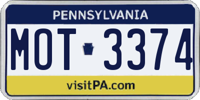 PA license plate MOT3374