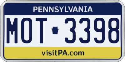 PA license plate MOT3398
