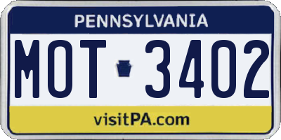 PA license plate MOT3402