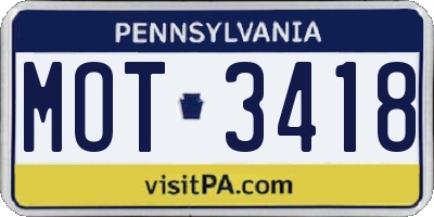 PA license plate MOT3418