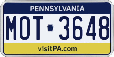 PA license plate MOT3648