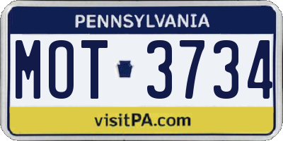 PA license plate MOT3734