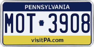 PA license plate MOT3908