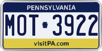 PA license plate MOT3922