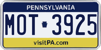 PA license plate MOT3925