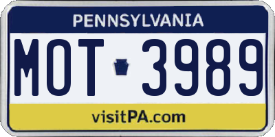 PA license plate MOT3989