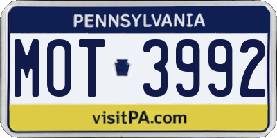 PA license plate MOT3992