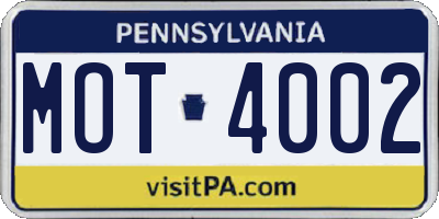 PA license plate MOT4002