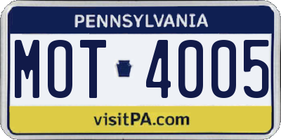 PA license plate MOT4005
