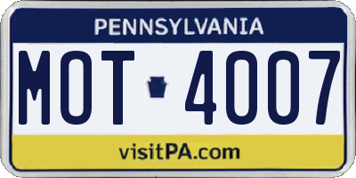 PA license plate MOT4007