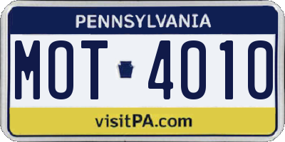 PA license plate MOT4010