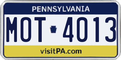 PA license plate MOT4013