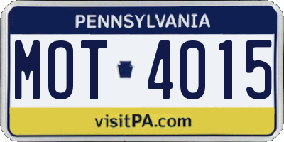 PA license plate MOT4015