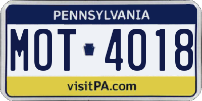 PA license plate MOT4018