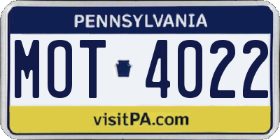 PA license plate MOT4022