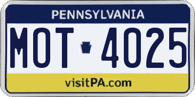 PA license plate MOT4025